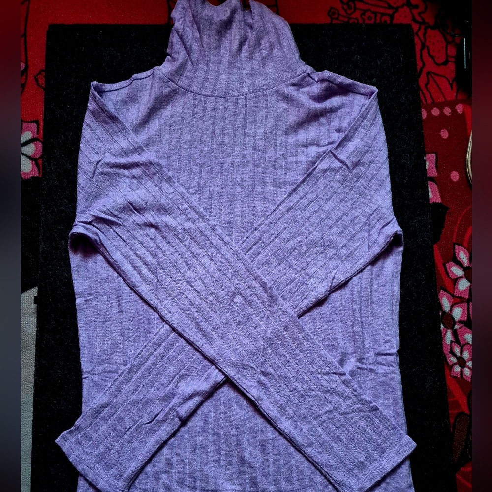 Women's Purple Turtleneck Sweater With Shoulderless Body Shirt M, Two For One